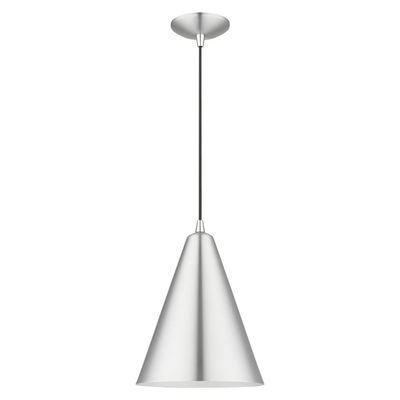 Dulce 1 Light Brushed Aluminum Cone Pendant with Polished Chrome Accents