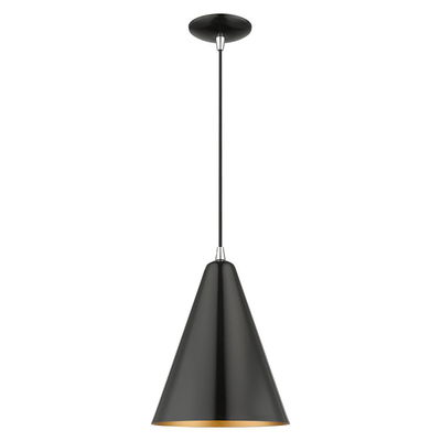 Dulce 1 Light Shiny Black Cone Pendant with Polished Chrome Accents