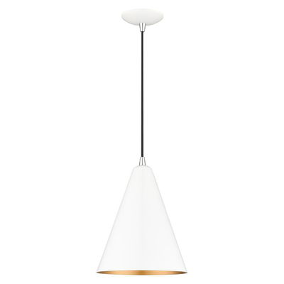 Dulce 1 Light Shiny White Cone Pendant with Polished Chrome Accents