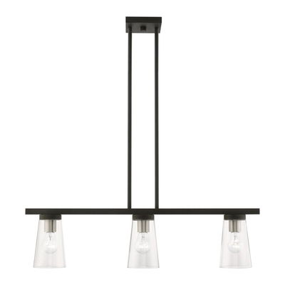 Cityview 3 Light Black with Brushed Nickel Accents Linear Chandelier