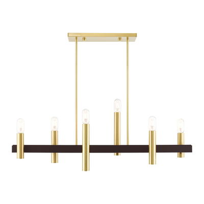 Helsinki 6 Light Satin Brass & Bronze Linear Chandelier
