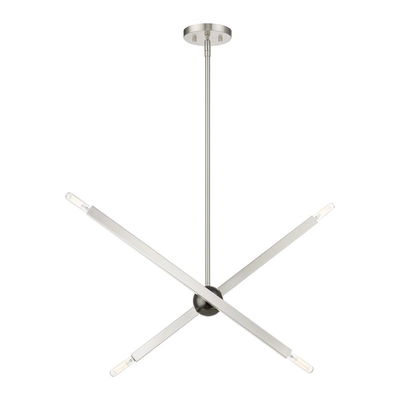 Monaco 4 Light Brushed Nickel Linear Chandelier with Black Chrome Finish Accent