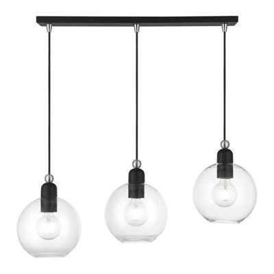 Downtown 3 Light Black with Brushed Nickel Accents Sphere Linear Chandelier