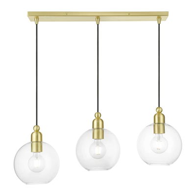 Downtown 3 Light Satin Brass Sphere Linear Chandelier