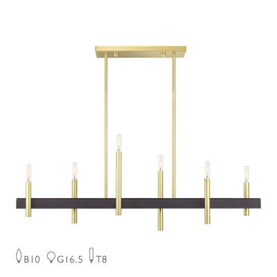 Denmark 6 Light Satin Brass Extra Large Linear Chandelier with Bronze Accents