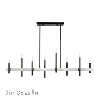 Denmark 8 Light Black Chrome Extra Large Linear Chandelier with Brushed Nickel Accents