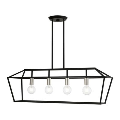 Devone 4 Light Black with Brushed Nickel Accents Linear Chandelier