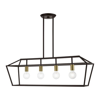 Devone 4 Light Bronze with Antique Brass Accents Linear Chandelier