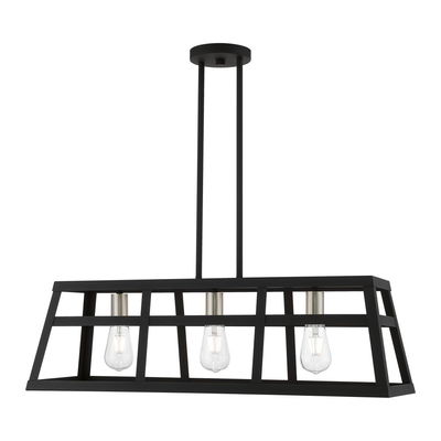 Schofield 3 Light Black with Brushed Nickel Accents Linear Chandelier
