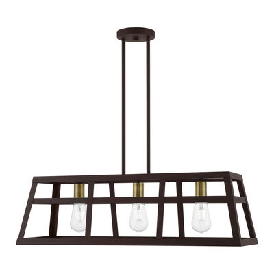 Schofield 3 Light Bronze with Antique Brass Accents Linear Chandelier
