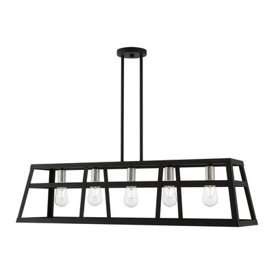 Schofield 5 Light Black with Brushed Nickel Accents Linear Chandelier