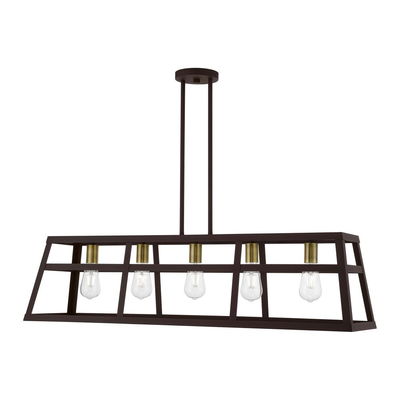 Schofield 5 Light Bronze with Antique Brass Accents Linear Chandelier