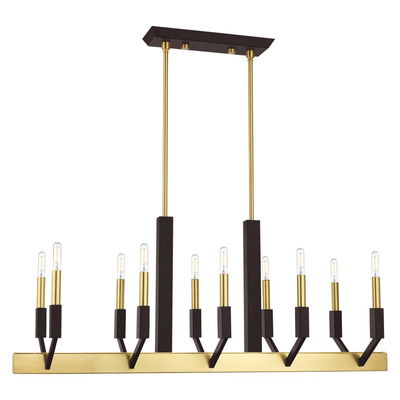 Beckett 10 Light Satin Brass & Bronze Linear Chandelier