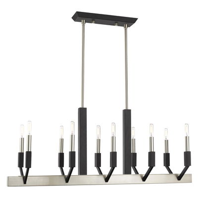 Beckett 10 Light Brushed Nickel & Black Linear Chandelier