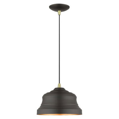 Endicott 1 Light Bronze Bell Pendant with Gold Finish Inside