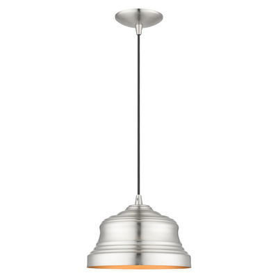 Endicott 1 Light Brushed Nickel Bell Pendant with Gold Finish Inside