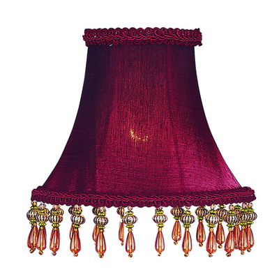 Burgundy Silk Bell Clip Shade with Amber Beads