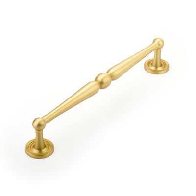 8" Center to Center Atherton Knurled Cabinet Pull in Satin Brass Finish