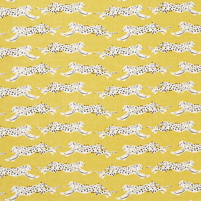 Yellow Leaping Leopards Fabric