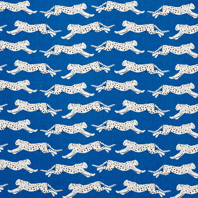 Blue Leaping Leopards Fabric