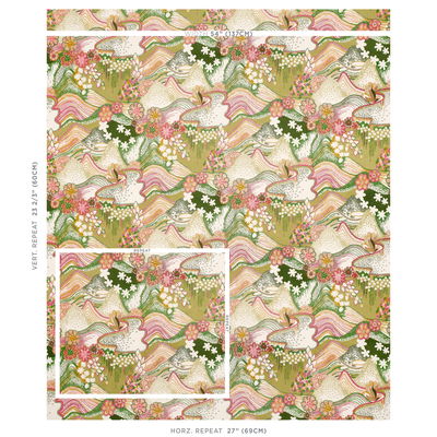 Green And Pink Daisy Chain Fabric