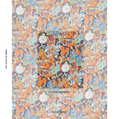 Orange And Navy Fairie Garden Fabric