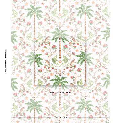 Coral & Green Island Palm Indoor/Outdoor Fabric