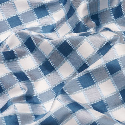 Blue Ingrid Silk Check Fabric