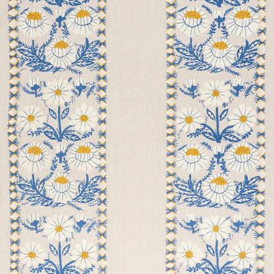Blue & Ochre Marguerite Embroidery Fabric