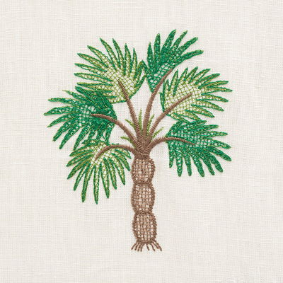 Green Palmetto Beach Embroidery Fabric