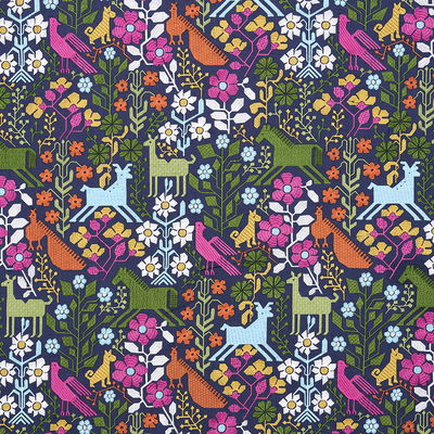 Multi On Navy Lupita Embroidery Fabric