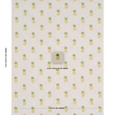 Green On Natural Pineapple Embroidery Fabric