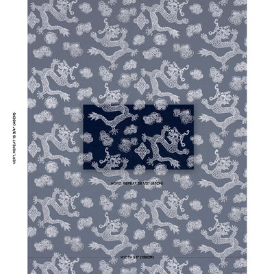 Navy Dragon Embroidery Fabric