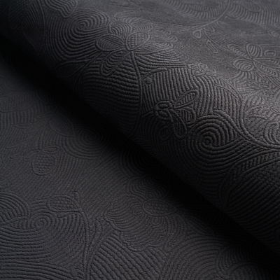 Pitch Black Quilted Scroll Matelassé Fabric
