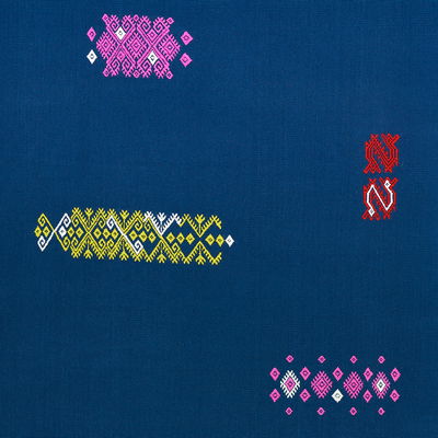 Multi On Navy Balamil Handwoven Panel Fabric
