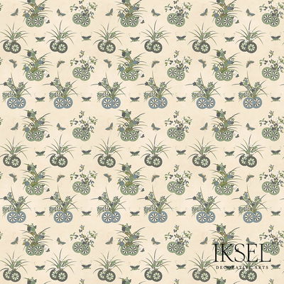 Rice-Green Japanese Chariots Fabric