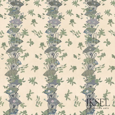 Rice-Green Japanese Fans Fabric