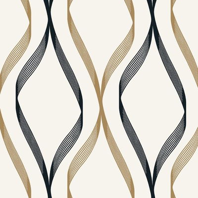 Etten Studios Wave Ogee Metallic Gold & Ebony Wallpaper