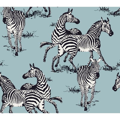 Harry & Grace Playful Zebras Light Blue Wallpaper