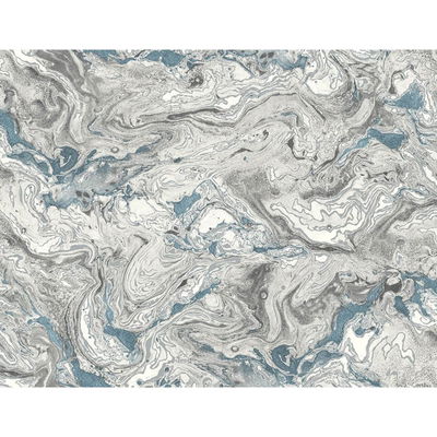 Lillian August Faux Marble Lunar Rock & Cerulean Wallpaper