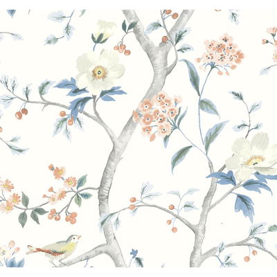 Lillian August Floral Trail Melon & Carolina Blue Wallpaper
