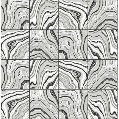 Lillian August Marbled Tile Ebony & Metallic Silver Wallpaper