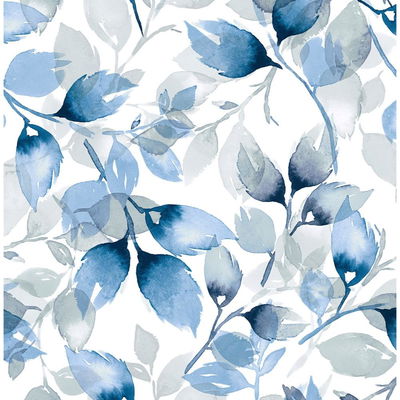 Lillian August Watercolor Tossed Leaves Blue Lagoon Wallpaper