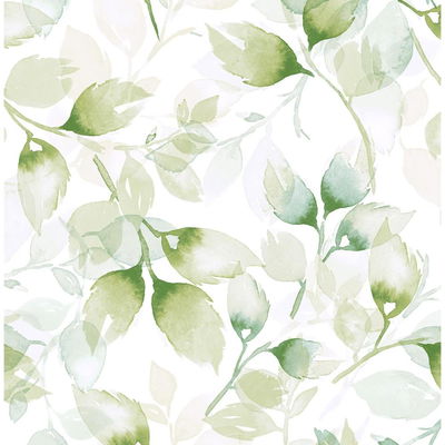 Lillian August Watercolor Tossed Leaves Green Ivy Wallpaper