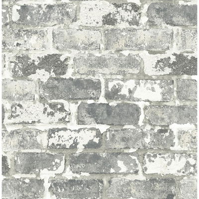 Weathered Gray Brick Gray & Ivory Wallpaper