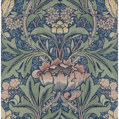 Acanthus Floral Denim Blue & Salmon Wallpaper