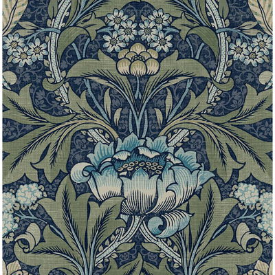 Acanthus Floral Denim & Sage Wallpaper