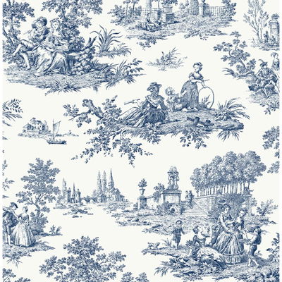Chateau Toile Navy Blue Wallpaper