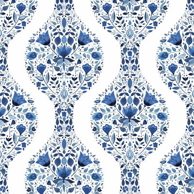 Floral Ogee Bluestone Wallpaper