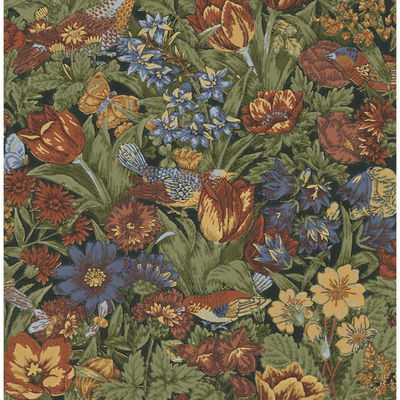Bird Floral Russet & Riverside Wallpaper